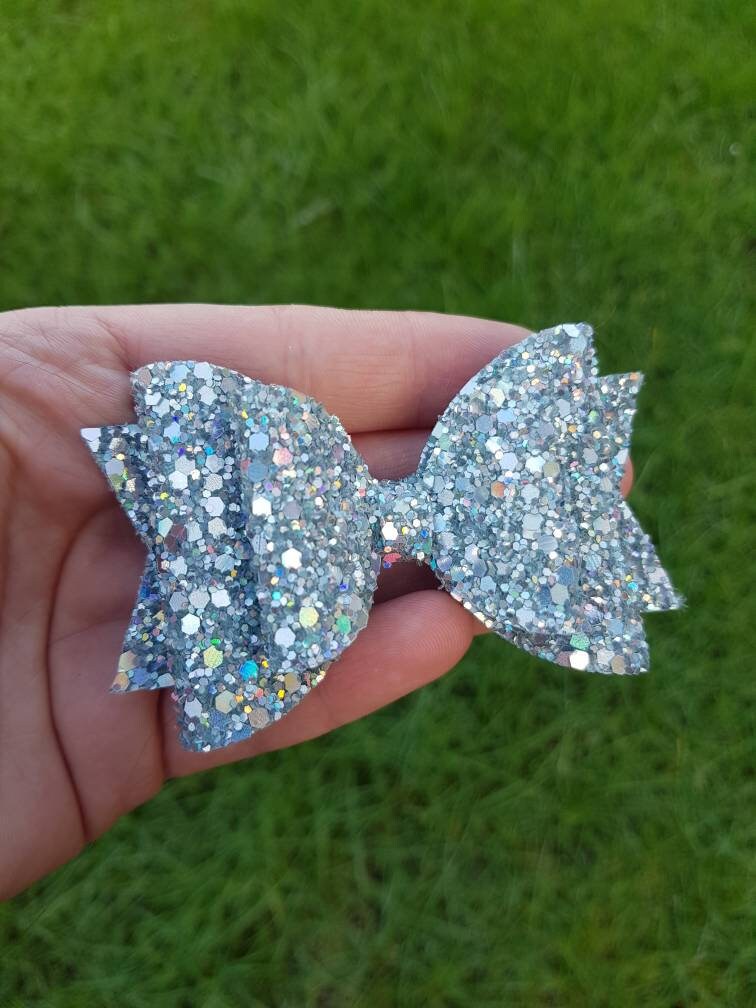 Holographic Silver Bow Silver Pigtails Silver Hair Bow Etsy