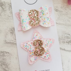 Confetti birthday hairbow, bow and badge, birthday headband, glitter hair clip, hair accessories, girls birthday bow, girls birthday bow