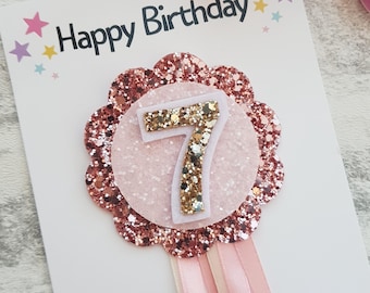 Girls birthday badge, girls birthday pin, girls star badge, girls birthday rosette, rose gold birthday pin
