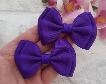 Purple ribbon bows, purple pigtail bows, purple ribbon bows, ribbon hairbows, school hair bows, school hair clips, school hair accessories