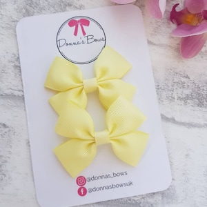 Yellow ribbon bows, lemon pigtail bows, toddler hair bows, girls hairbows, yellow pigtails, girls hair clips