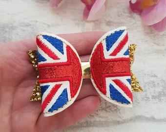 Union Jack hairbow, girls hair bows, hair accessories,  hair clips, Britain headbands, flag hair bow, Union Jack accessories, UK hair bows