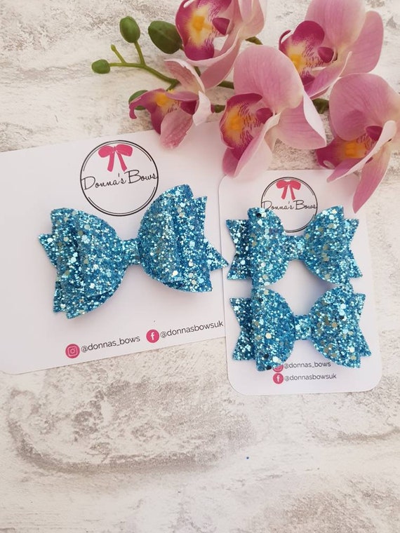Blue Glitter Bow Lots of Options Blue Pigtails Girls - Etsy