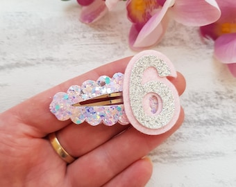 Sparkly birthday snap clip, age hair slide, birthday hair accessory, hair clip, birthday hair bows, glitter snap clips