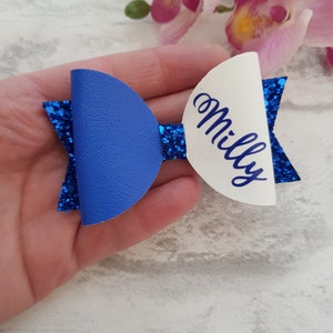 Personalised hair bow, royal blue bows, ginghaml hair bow, girls name hairbow, royal blue bows, school hair clips, gingham hair bows