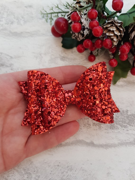 Red Hair Bow Glitter Hair Bow Red Hair Clip Gold Headband