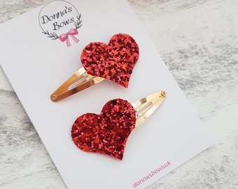 Heart snap clips, red heart clips, Queen of hearts, hair clips, hair accessories, toddler hairbows, hair slides, fringe clips, school clips