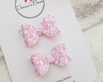 Mini pigtails, glitter bows, pink small bows, girls hair clips, toddler hair bows, girls hairbows, baby girl pigtails, hair accessories