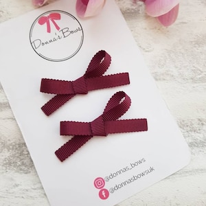 Trenzas con cintas color borgoña, lazos para trenzas color granate, lazos atados a mano, accesorios para el cabello, lazos escolares, pinzas para el cabello, lazos para el cabello color borgoña, pasadores para el cabello