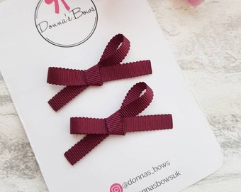 Burgundy ribbon pigtails, maroon pigtail bows, hand tied bows, hair accessories, school bows, hair clips, burgundy hair bows, hair slides