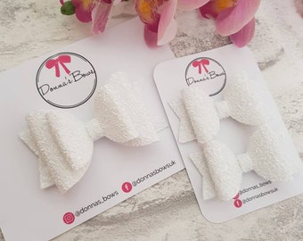 White glitter bow, pigtail bows, white headband, small bows, girls headband, baby girl hairband, white hair clip, toddler hairbows