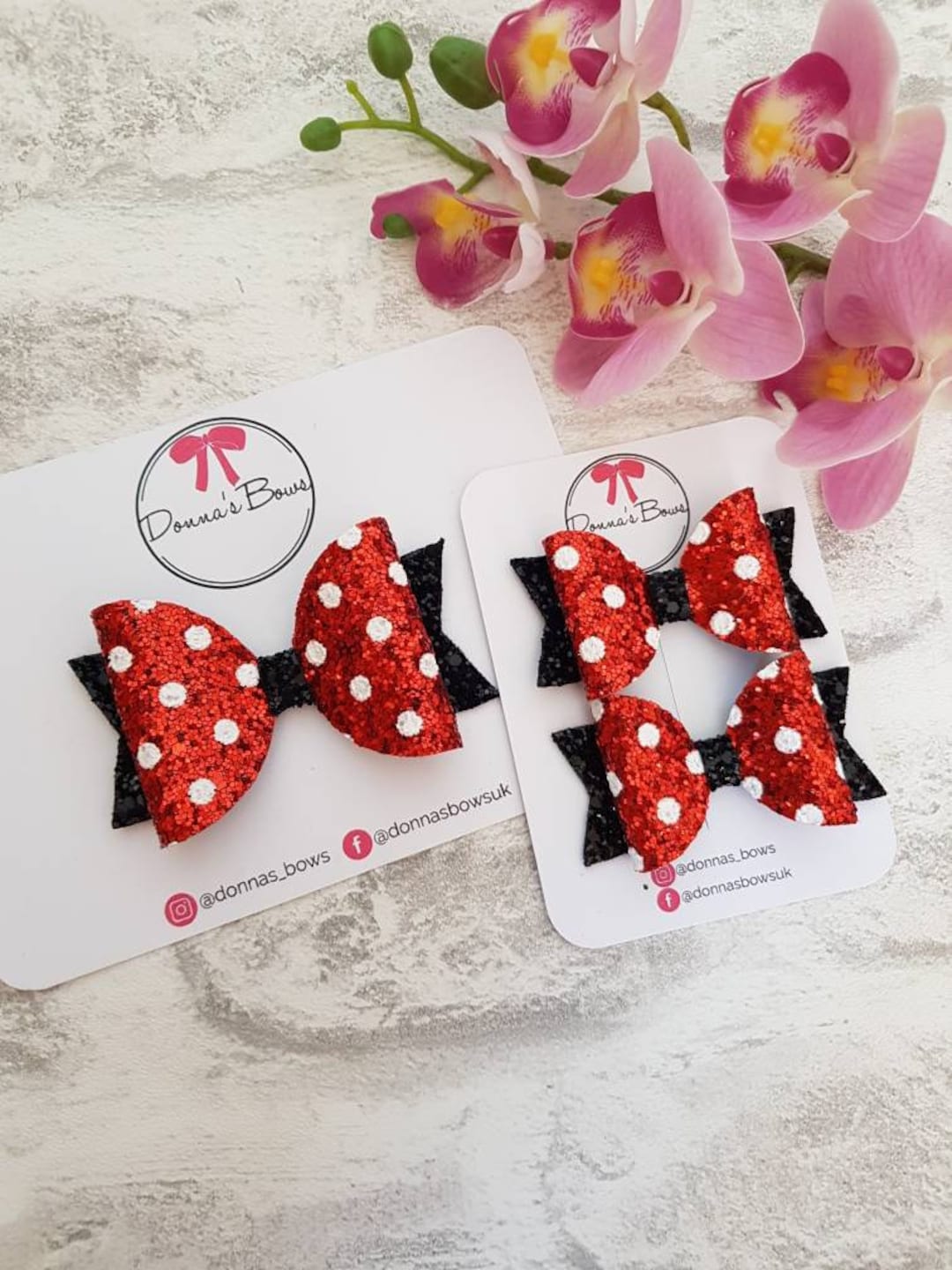 Red Polka Dot Bow Red Glitter Headband Red Mouse Clips Etsy UK