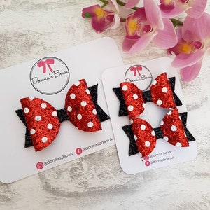 Red polka dot bow, red glitter headband, red mouse clips, toddler headbands, red dotty hairbow, girls pigtails