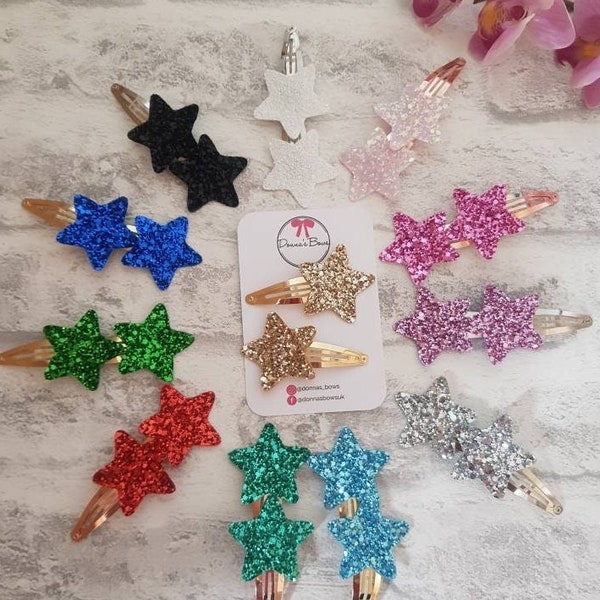 Star clips, glitter slides, glitter snap clips, fringe clips, toddler hairband, girls hairbows, sparkly slides, baby girl bows