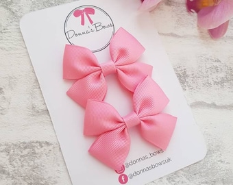 Pink ribbon bows, pink pigtail bows, toddler hair bows, girls hairbows, pink pigtails, girls hair clips