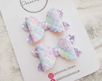 Mermaid glitter bows, pigtail hair bows, girls hair bows, hair clips, baby girl bows, toddler hair clip, hair accessories, girls pigtails