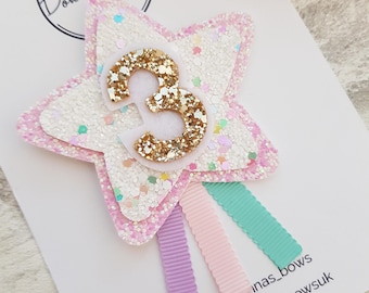 Birthday badge, girls birthday badge, birthday pin, girls star badge, colourful birthday badge, girls birthday rosette, birthday badges