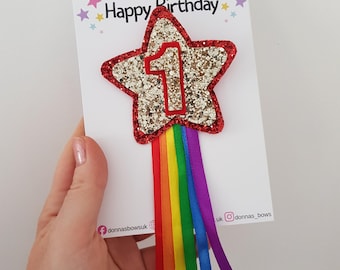 Birthday badge, rainbow birthday pin,  star badge, 1st birthday badge, girls birthday rosette, birthday badges