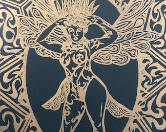 Carnival, Linocut Print (Copper on Black)