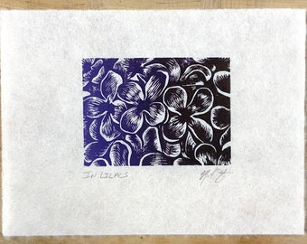 In Lilacs, Linocut Print