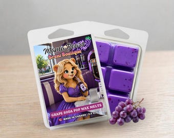 WAX MELTS: Grape Soda Pop, Fizzy Grape Candy Aroma, Handmade Home Fragrance, Strong Fruity Scented Wax for Warmers, Fun Retro Gift Idea