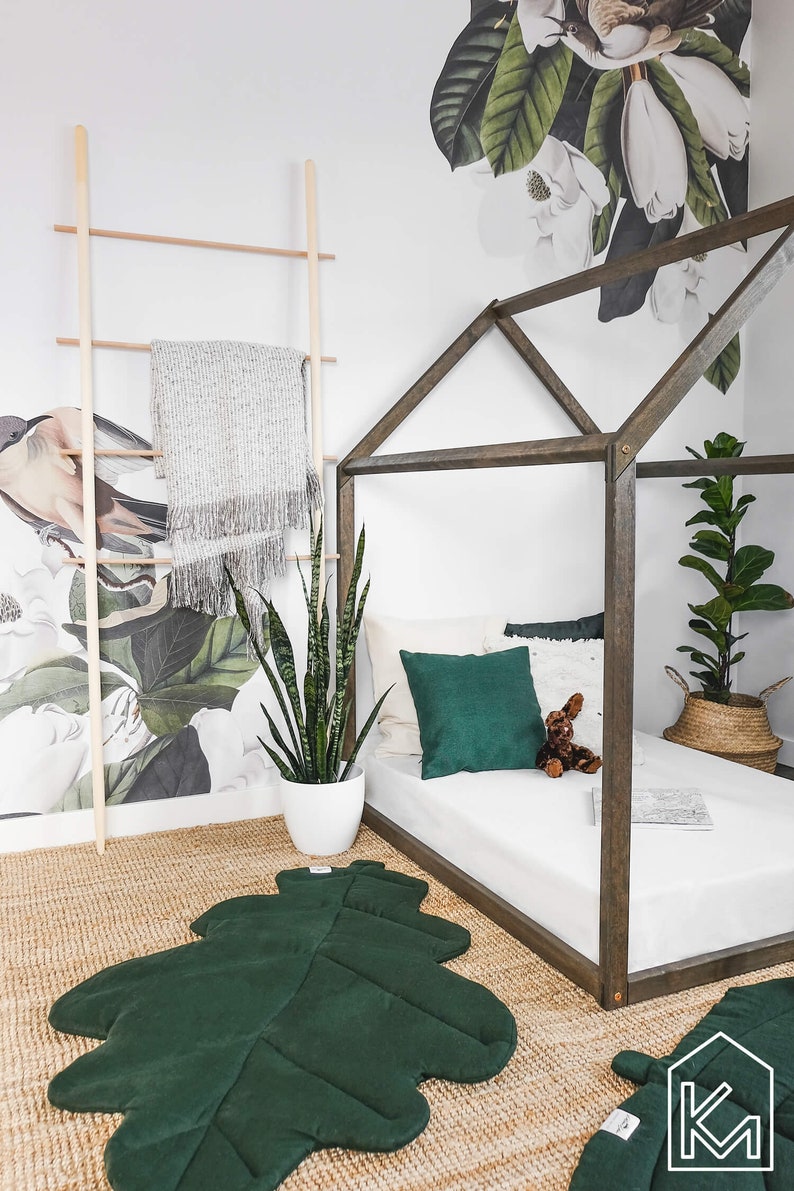 AU King size Kids house bed in dark wood color Wood house Etsy