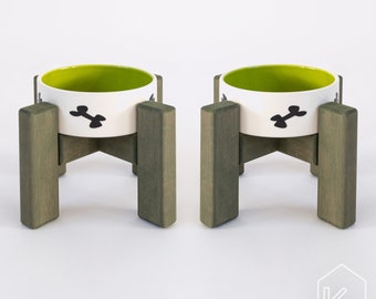 Modern pet bowl holder in green IVY COLOR - Set of 2 - MEDIUM Size / Dog bowl stand / Elevated pet bowl stand / Raised pet bowl holder