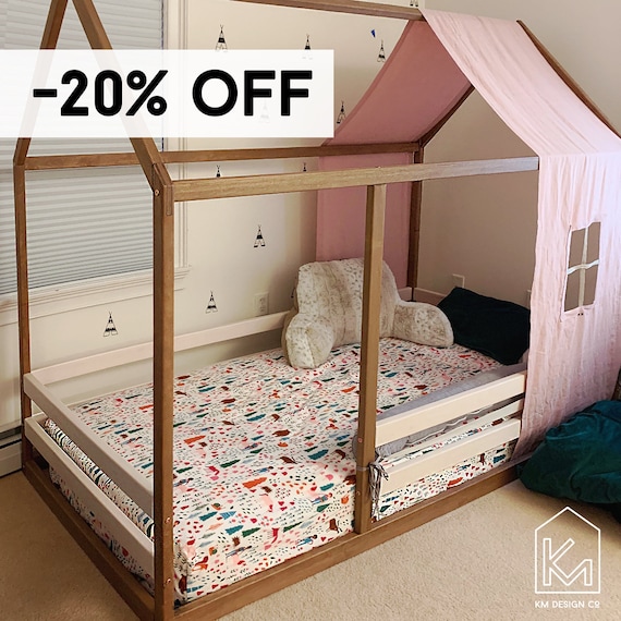 US Twin Size House Bed With Rails for Toddlers, Kids Bunk Bed, House Shape  Bed, Toddler Home Bed, Wood Floor Bed, Nursery Crib Kids Bedroom -   Canada