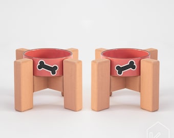 Modern pet bowl holder in pink ROSE COLOR - Set of 2 - SMALL Size / Dog bowl stand / Elevated cat bowl stand / Raised pet bowl holder