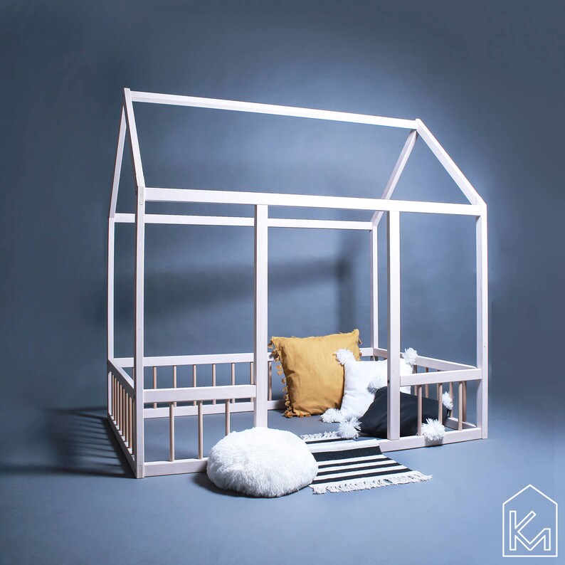 Toddler Bed With Rails Doors Us Size Wooden House For Image 0