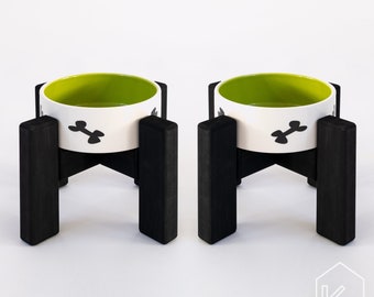 Modern pet bowl holder in black PEPPER COLOR - Set of 2 - MEDIUM Size / Dog bowl stand / Elevated pet bowl stand / Raised pet bowl holder