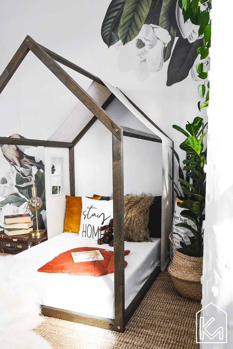 US Twin Size bed with linen cover&window Children house bed Etsy