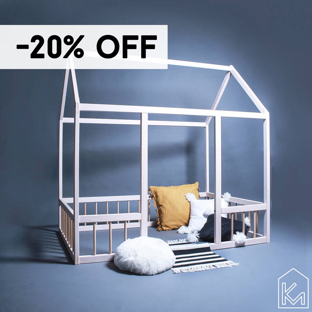 US Full Size Toddler Bed With Rails,&doors Wooden House Bed for