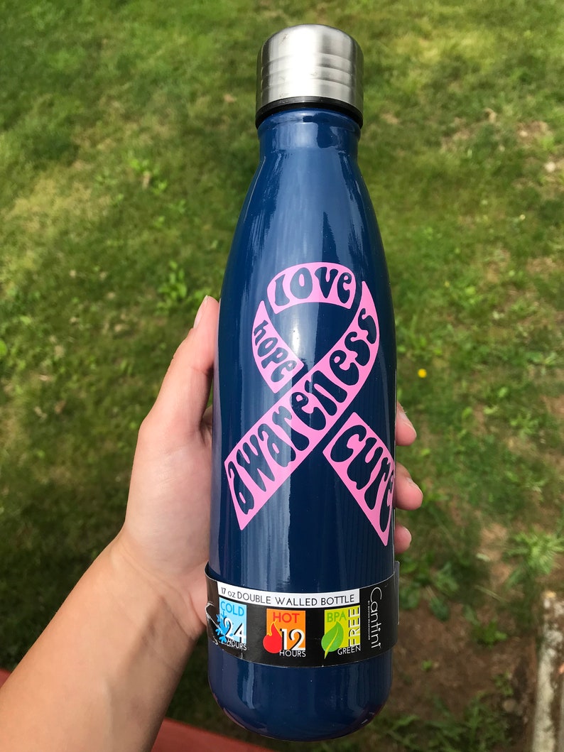 Fighter Hope October Awareness In Memory Cure Breast Cancer Awareness Water Bottle- Pink Ribbon Radiation Love Survivor Chemo