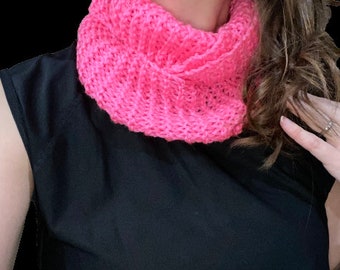Hand Knit Infinity Loop Scarf- Handmade- Hot Pink, Kelly Green, Maroon, White, Gray- Warm for the Winter