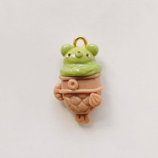 Cute Matcha Tayaki Bear Charm / Handmade Polymer Clay Charms/ Artwallyuni
