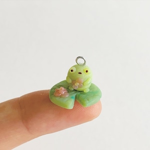 Cute Frog on a Water Lily Pad Charm / Handmade Polymer Clay Charms/ Artwallyuni