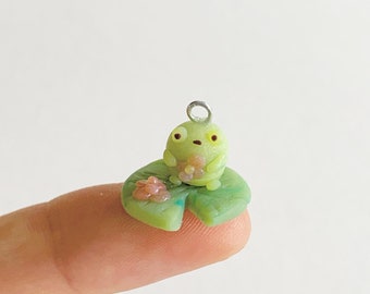 Handmade Polymer Clay Frog Charm on Lily Pad