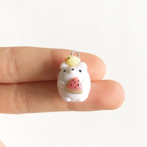 Cute Bear eating Watermelon Charm / Handmade Polymer Clay Charms/ Artwallyuni