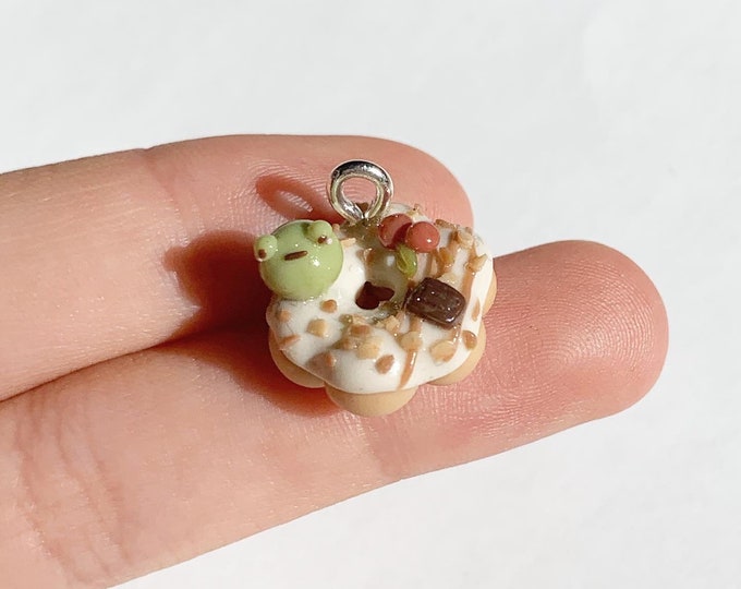 Cute Frog on a Mochi Donut Charm / Handmade Polymer Clay Charms/ Artwallyuni