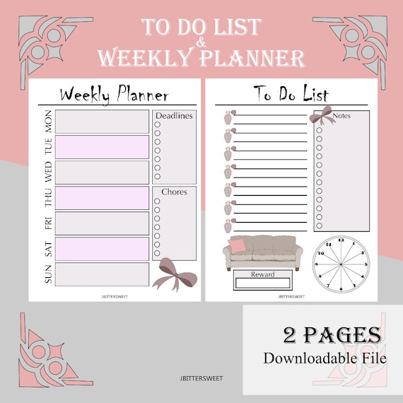 Printable Toward Do Listing and Weekly Planner within just Girly Crimson and Pink Topic for Again toward College (US Letter and A5 Measurement) picture regarding Cute Printable to Do List named Printable Toward Do Listing and Weekly Planner within just Girly Red and Red Topic for Back again toward University (US Letter and A5 Sizing)