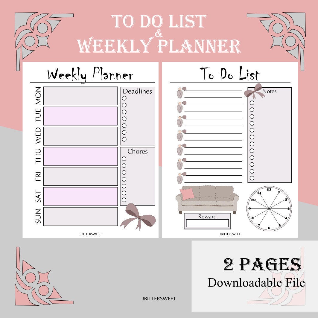 printable to do list and weekly planner in girly pink and etsy