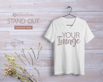 Download Free White T-shirt Mockup, White T-shirt with short sleeves, Surface for printing Mockup Instant Download, Additional photo for instagram PSD Template