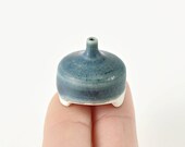 Ceramic blue handmade wheel thrown tiny vase Miniature pottery collection item vessel Dollhouse small mini pot Ikebana arrangement decor