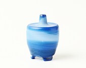 Blue handmade tiny vase Ceramic wheel thrown miniature pottery collection item vessel Dollhouse small mini pot Ikebana arrangement decor