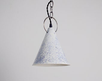 White and blue handmade ceramic lamp Dinning chandelier luminare Rustic pendant light fixture Kitchen island suspension shade Housewarming