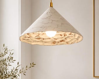 Warm white and brown handmade ceramic pendant lamp for home lighting Organic modern Japandi Wabi Sabi cozy bedroom living room lighting