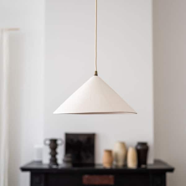 Rustic ceramic handmade pendant lamp #2 Matt matte white modern chandelier Boho lighting Housewarming gift Nordic pendant light