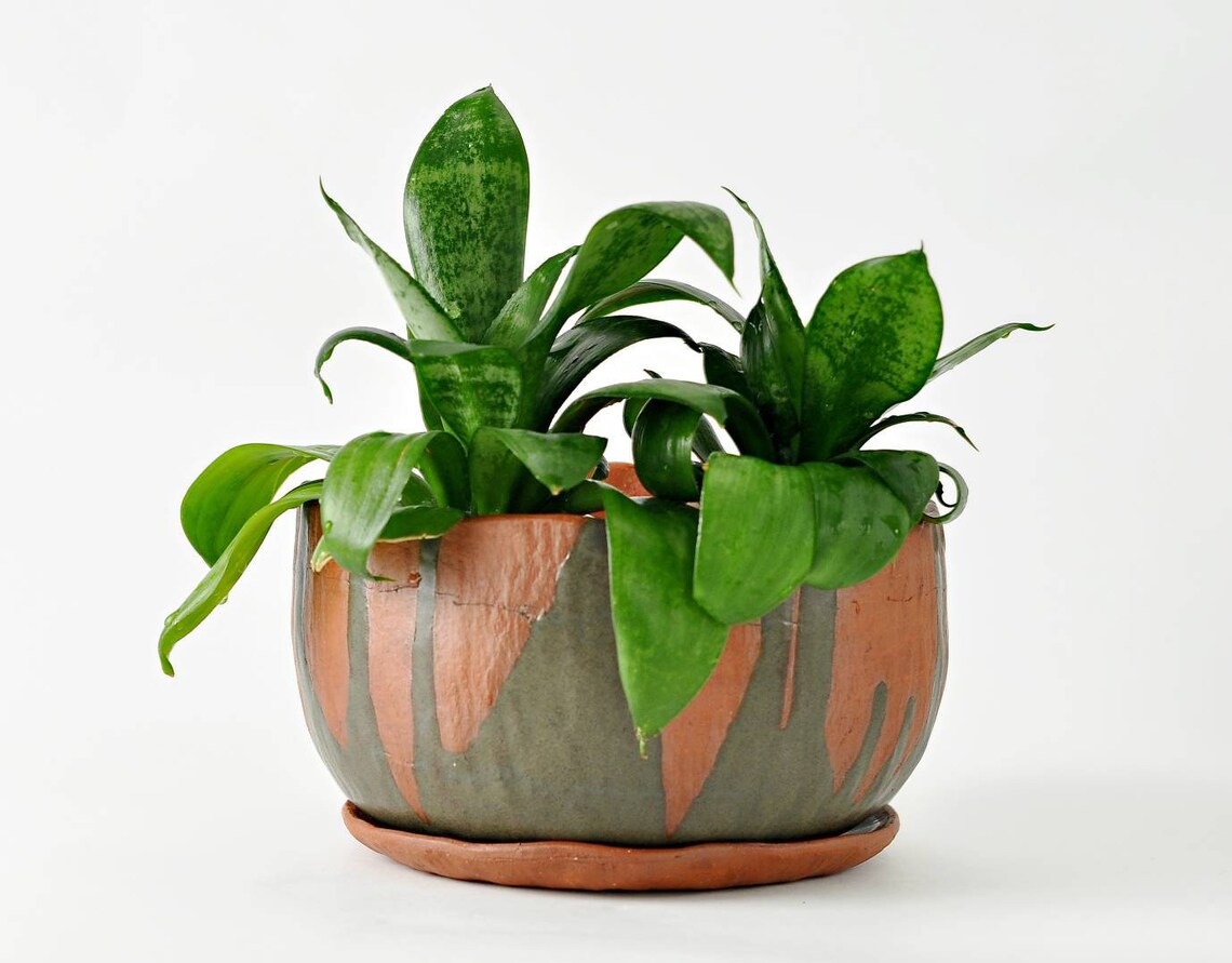 Gray indoor drain ceramic planter Large rustic handmade Etsy