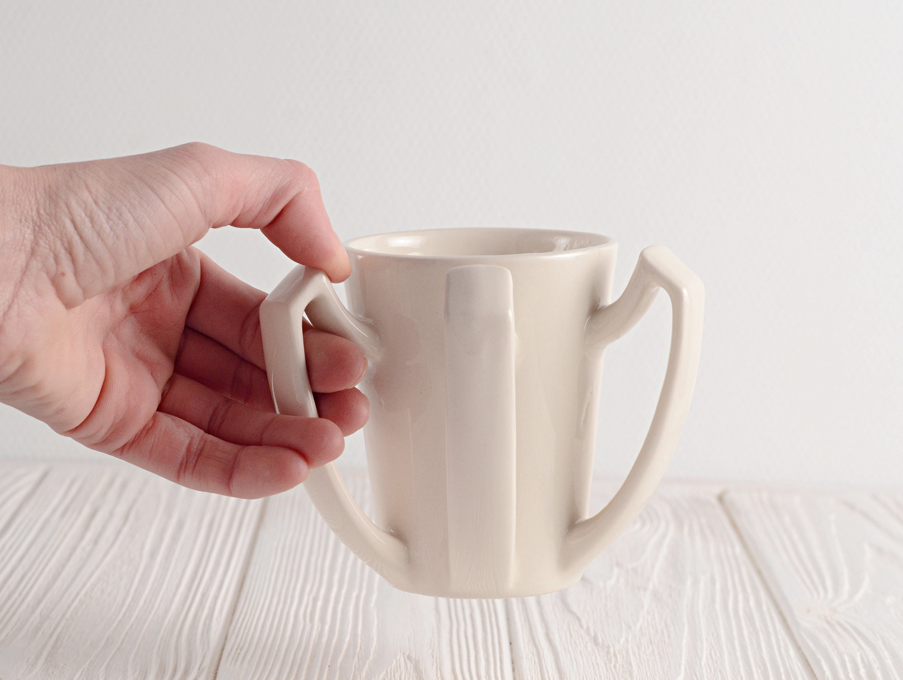 Coffee Mug Tea Handmade Ceramic Pottery Cup Gift 9 Oz Cappuccino Latte  Speckled Clay Stoneware White Minimalist Simple Modern Design Drippy 
